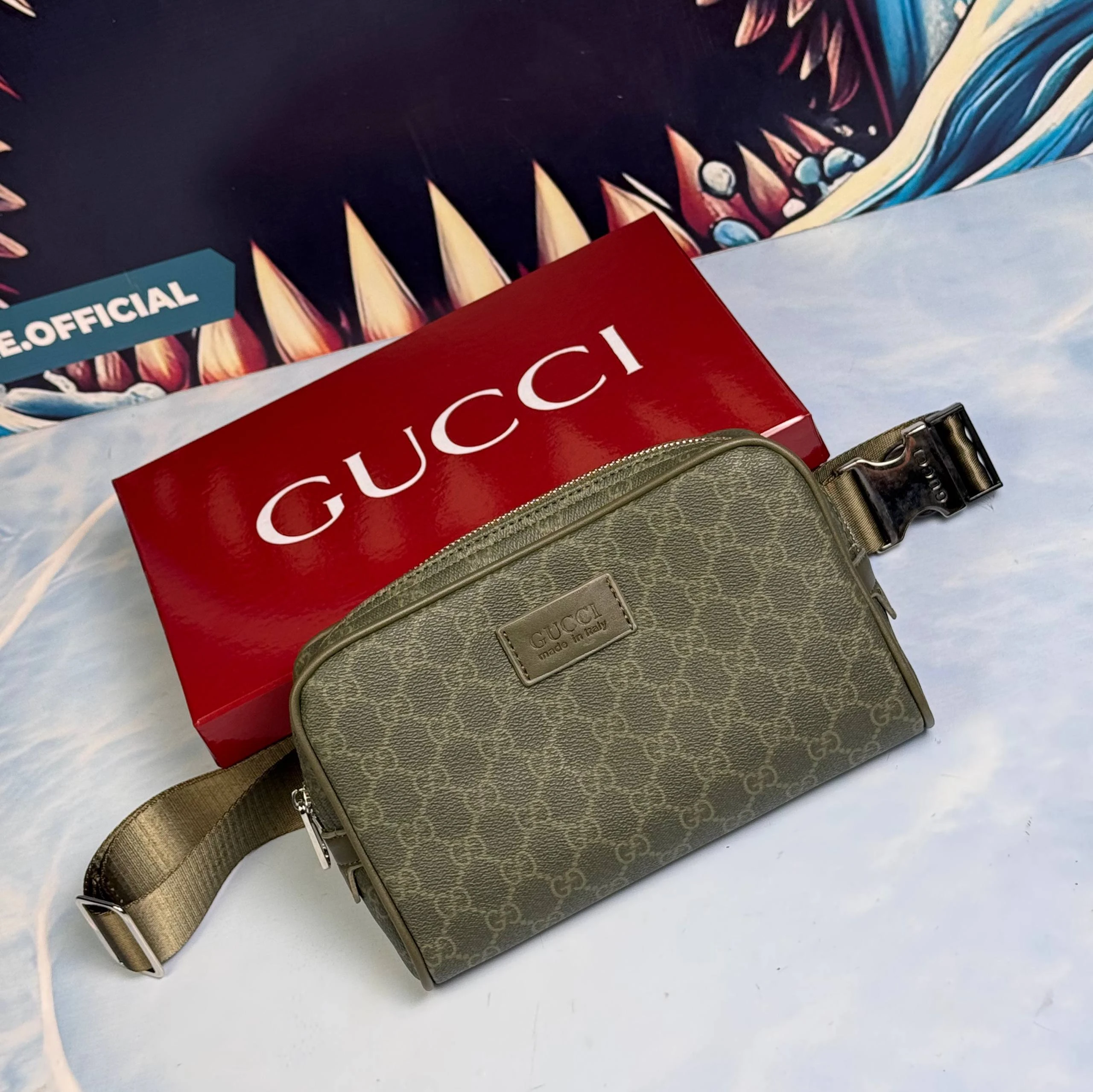 GUCCI forest green GG fabric Belt Bag