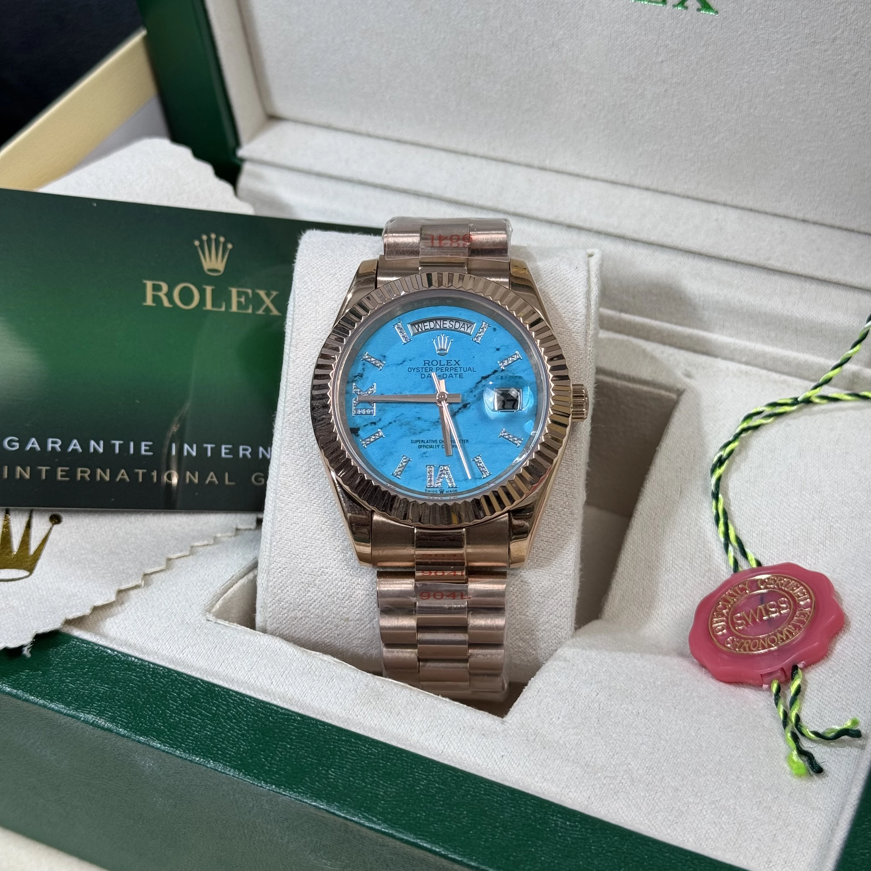 ROLEX ROSE GOLD BLEU TORQOIS  DAY-DATE