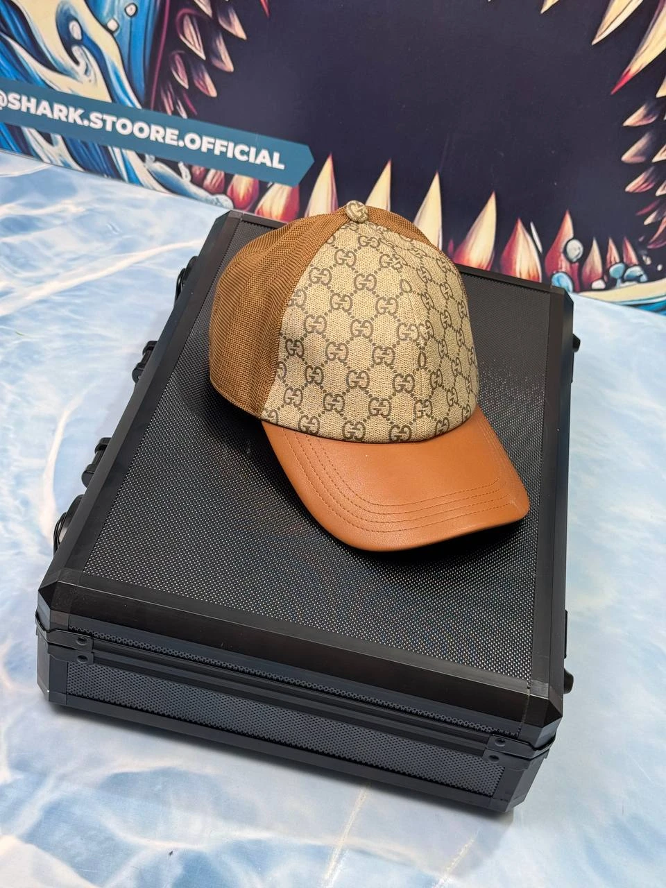 Casquette en toile GG Monogram marron foncé et beige