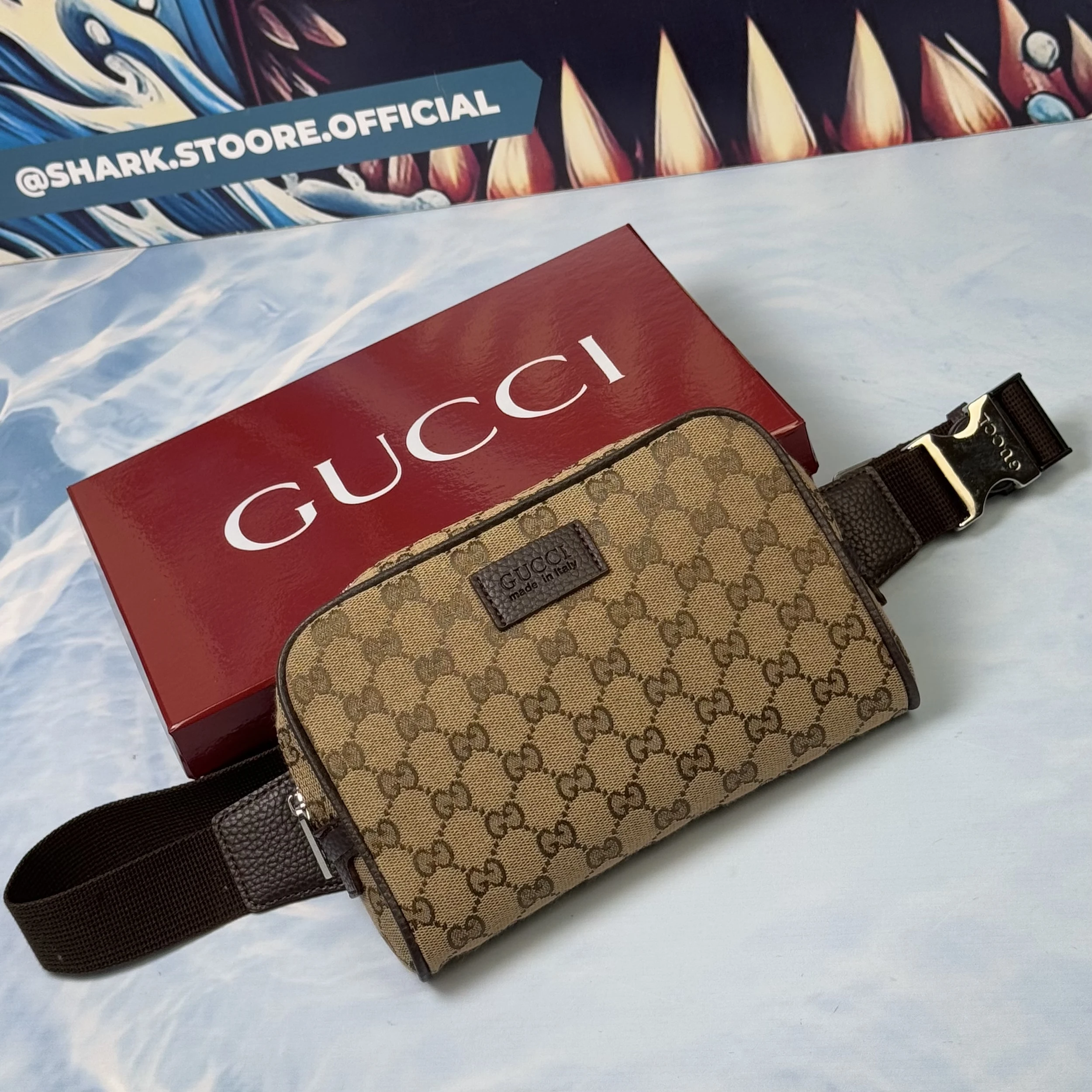 GUCCI Brown Monogram Canvas Belt Bag